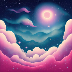 Wall Mural - generative ai: abstract watercolor background sunset sky pink and blue