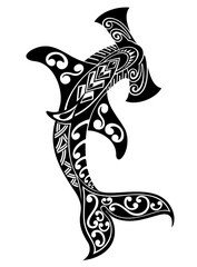 Poster - Hammer sharks tattoo in Maori tribal style