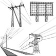 © Arrows - Set silhouette of high voltage power lines on a white background