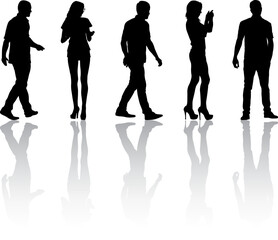 Wall Mural - Silhouette Group of People Standing on White Background