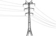 Silhouette of high voltage power lines on a white background