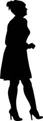 Wall Mural - Silhouette of a walking female on a white background