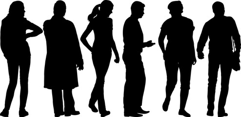 Wall Mural - Silhouette Group of People Standing on White Background