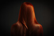 rear view of shiny red long hair of young woman, ai generated