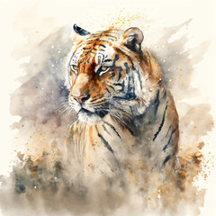 Wall Mural - watercolor of a bengal tiger on a white background