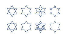 Hebrew Modern Magen David Stars In Simple Line Style Vector Illustration With Editable Stroke