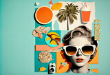 Fototapeta  - Summer vacation unusual trendy art paper collage design. Generative ai