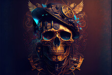 Day Of The Dead Steampunk Skull Unique Digital Art Fantasy Cogs Skeleton Pirate 