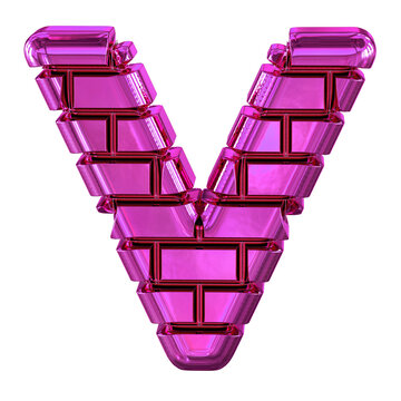 Symbol made from purple bricks. letter v