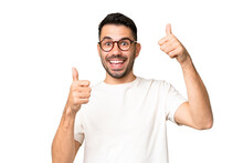Young Handsome Caucasian Man Over Isolated Chroma Key Background Giving A Thumbs Up Gesture