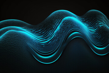Poster - Abstract neon wave. Blue neon linear wave on black background. Modern abstract background. Generative AI