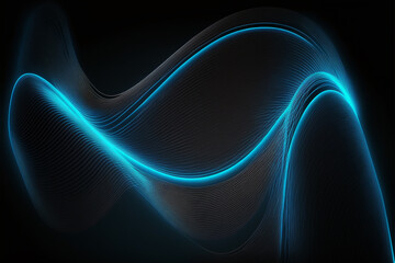 Poster - Abstract neon wave. Blue neon linear wave on black background. Modern abstract background. Generative AI