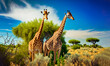 © Viks_jin - Pair of giraffes in the habitat. wildlife animal, digital art, generative ai