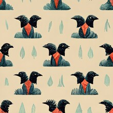 Seamless Crow Head Repeating Pattern 