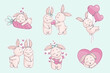 © Екатерина Якубович - Collection of stickers of cute rabbits in love. Cartoon valentines for Valentine's day.Vector graphics.