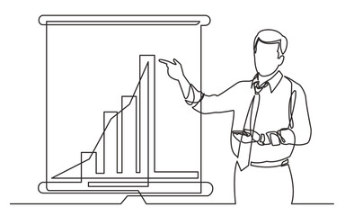 Poster - continuous line drawing vector illustration with fully editable stroke of business coach showing on 