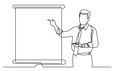 Poster - continuous line drawing vector illustration with fully editable stroke of business coach showing on 