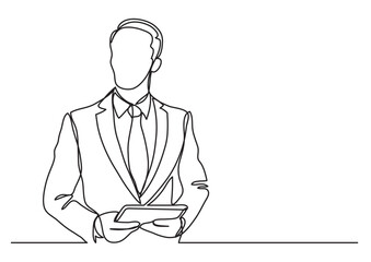 Poster - continuous line drawing vector illustration with fully editable stroke of businessman with tablet