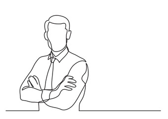Poster - continuous line drawing vector illustration with fully editable stroke of confident businessman