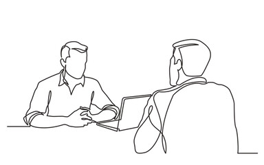 Poster - continuous line drawing vector illustration with fully editable stroke of job interview scene