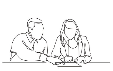 Poster - continuous line drawing vector illustration with fully editable stroke of man nstructing woman on wo