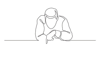 Poster - continuous line drawing vector illustration with fully editable stroke of man pointing at blank bann