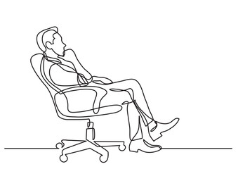 Poster - continuous line drawing vector illustration with fully editable stroke of man sitting in office chai