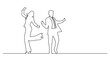 © OneLineStock - continuous line drawing vector illustration with FULLY EDITABLE STROKE of  of two happy successful business people