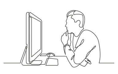 Poster - continuous line drawing vector illustration with fully editable stroke of office worker concentrated