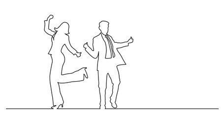 Poster - continuous line drawing vector illustration with fully editable stroke of of two happy successful bu