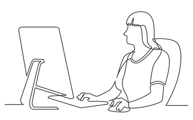 Poster - continuous line drawing vector illustration with fully editable stroke of office worker sitting behi