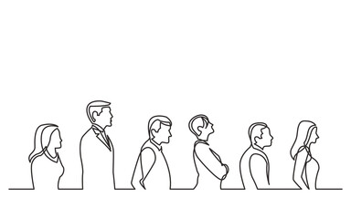 Wall Mural - continuous line drawing vector illustration with FULLY EDITABLE STROKE of  people standing in line