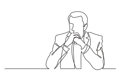 Poster - continuous line drawing vector illustration with fully editable stroke of seriously thinking man