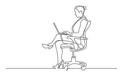 Poster - continuous line drawing vector illustration with fully editable stroke of sitting business woman wor