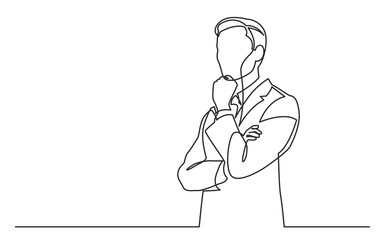 Poster - continuous line drawing vector illustration with fully editable stroke of standing businessman think