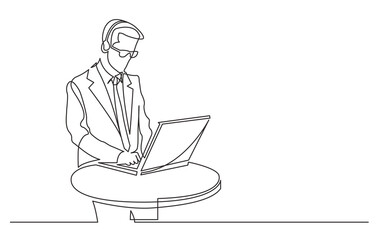 Poster - continuous line drawing vector illustration with fully editable stroke of standing call center worke