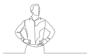 Poster - continuous line drawing vector illustration with FULLY EDITABLE STROKE of  standing confident man