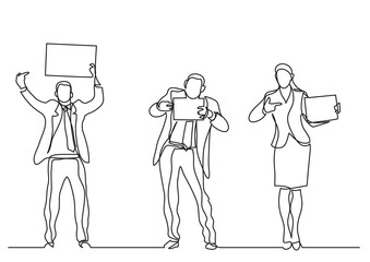 Poster - continuous line drawing vector illustration with fully editable stroke of standing office workers po