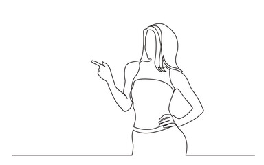 Poster - continuous line drawing vector illustration with fully editable stroke of standing woman pointing fi