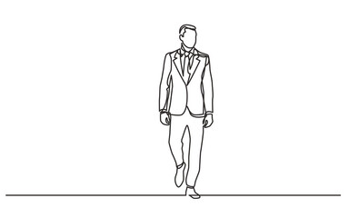 Poster - continuous line drawing vector illustration with fully editable stroke of walking businessman in sui