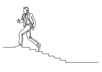 Wall Mural - continuous line drawing vector illustration with FULLY EDITABLE STROKE of man climbing career ladder