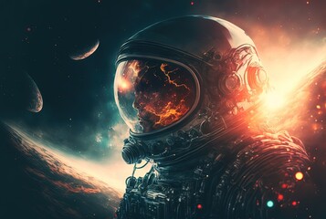 Wall Mural - illustration of an astronaut in space battle field, idea for sci-fi and space punk background wallpa