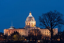 Minnesota State Capitol Exterior Of Beaux Arts Architecture Style Illuminated At Night