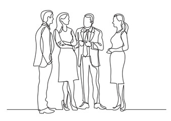 Fototapete - continuous line drawing vector illustration with FULLY EDITABLE STROKE of business professionals standing discussion