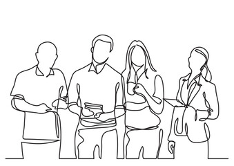 Poster - continuous line drawing vector illustration with fully editable stroke of business team members