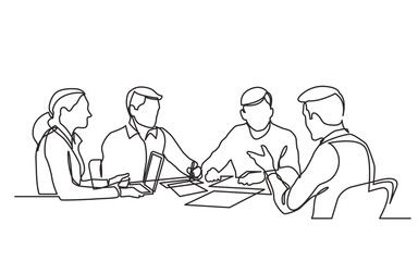 Poster - continuous line drawing vector illustration with fully editable stroke of office workers business me