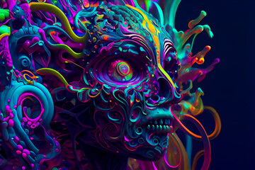 Wall Mural - horror poster. mystical head. psychedelic monster. generative ai.