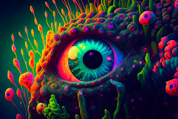 Wall Mural - horror poster. mystical head. psychedelic monster. generative ai.