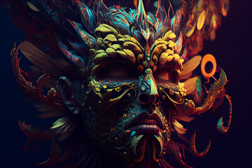 Wall Mural - horror poster. mystical head. psychedelic monster. generative ai.