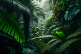 Fototapeta Sypialnia - Tropical Rainforest Landscape background. Tropical jungle palms. Generative AI .